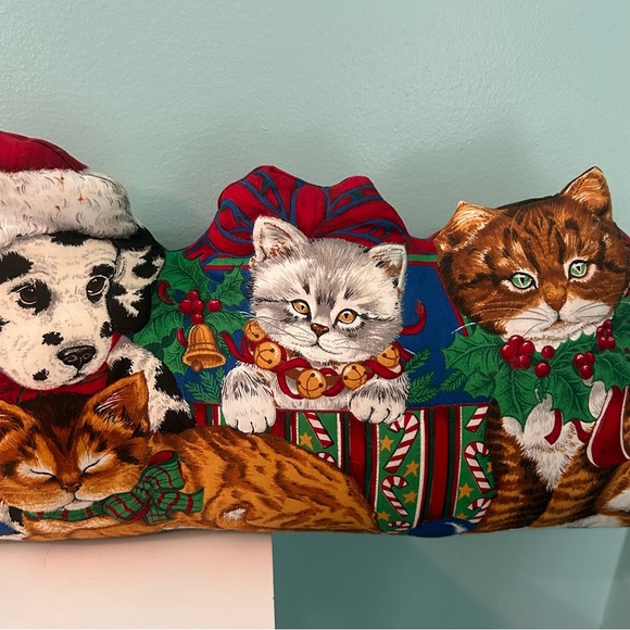 VTG Christmas Cranston Cat Dog Door Draft Stopper Bench Pillow Handmade Bows - Picture 4 of 6